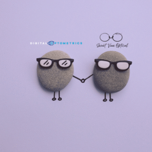 Two rocks wearing glasses holding hands at Sweet View Optical in Sugar Hill